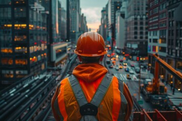Obraz premium A construction worker is part of a team building a new subway line in a major city