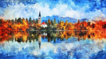 Fototapeta premium Colorful autumnal landscape reflecting in still water.
