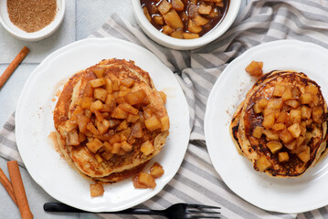 Apples pancakes with marple syrup