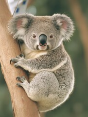 Obraz premium Cute Koala Clinging to Eucalyptus Tree 