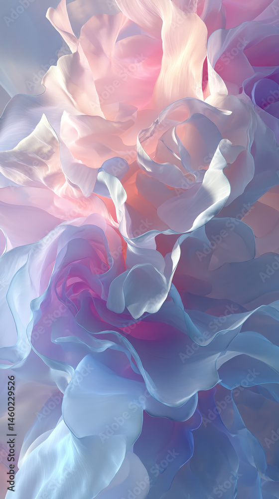 Poster Abstract image of flowing pastel fabric, creating a soft and ethereal mood, showcasing delicate texture and gentle color gradients, ideal for design background