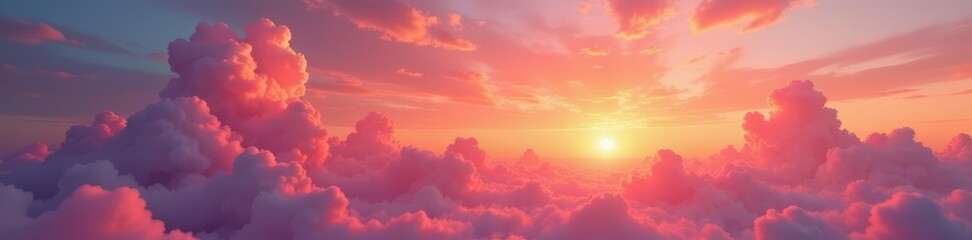 Naklejka premium Vibrant orange and pink clouds dominate a serene landscape at sunset , view, element, image