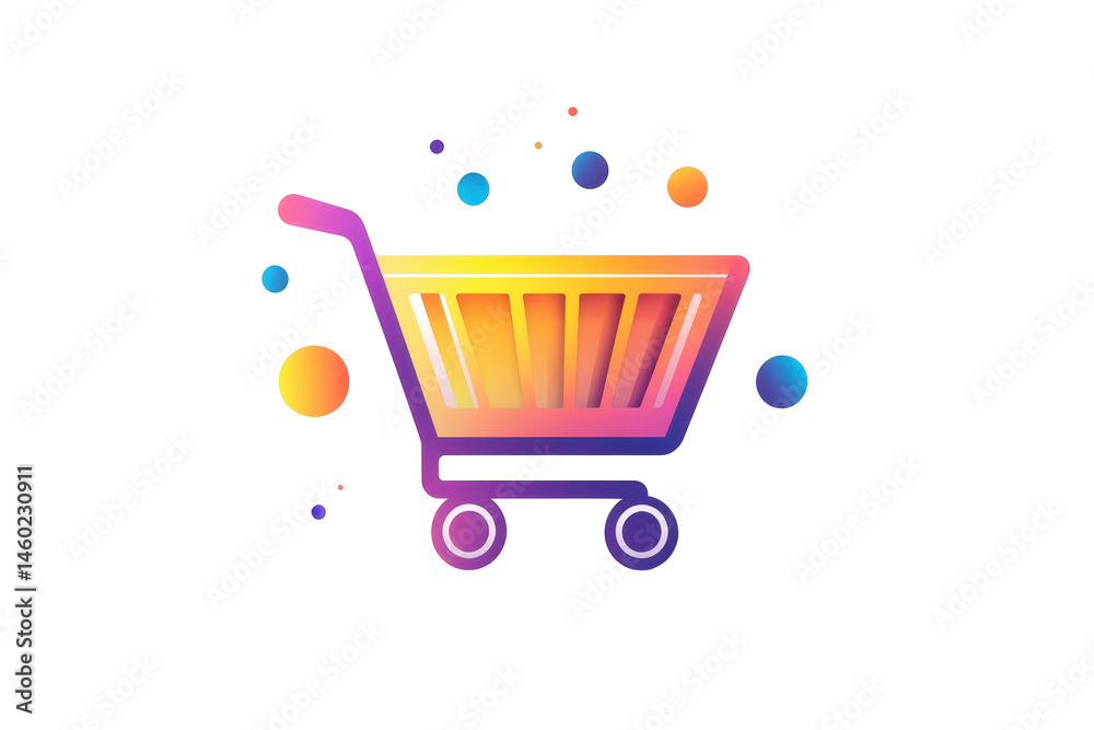 Aufkleber modern shopping cart design featuring vibrant colors and abstract shapes against a transparent backg