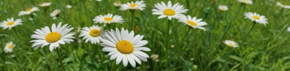 Obraz premium A vibrant cluster of daisies in a lush green field , sunshine, fresh, texture