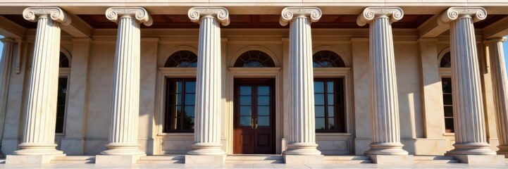 Obraz premium Elegant fluted marble columns adorn building facade , vintage, column detail