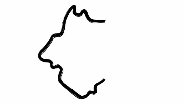 Hand drawn black map of San Marino country filmed on white background. Isolated scribble borders of a European state created in grunge style. Pattern of the territory of land with geographical borders