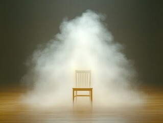 Chair in thick smoke with spotlight beam

