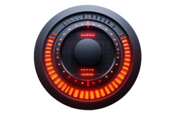 Circular audio speaker with glowing orange lights and central control button designed for enhanced sound performance in a stylish way