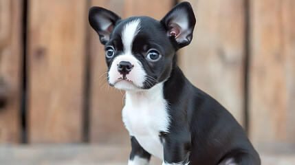 A Tiny Black and White Boston Terrier Puppy Sitting Wi F79a7afb 0d51 4dfd 8702 F919892075a5 0