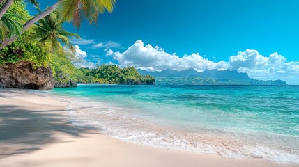 Fototapeta premium Wooden deck by the beach with a stunning ocean view, perfect for relaxation