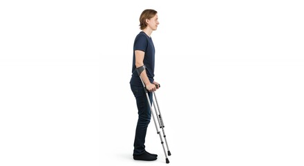 Person using crutches side view