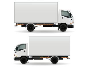  Two White Delivery Trucks Side View

