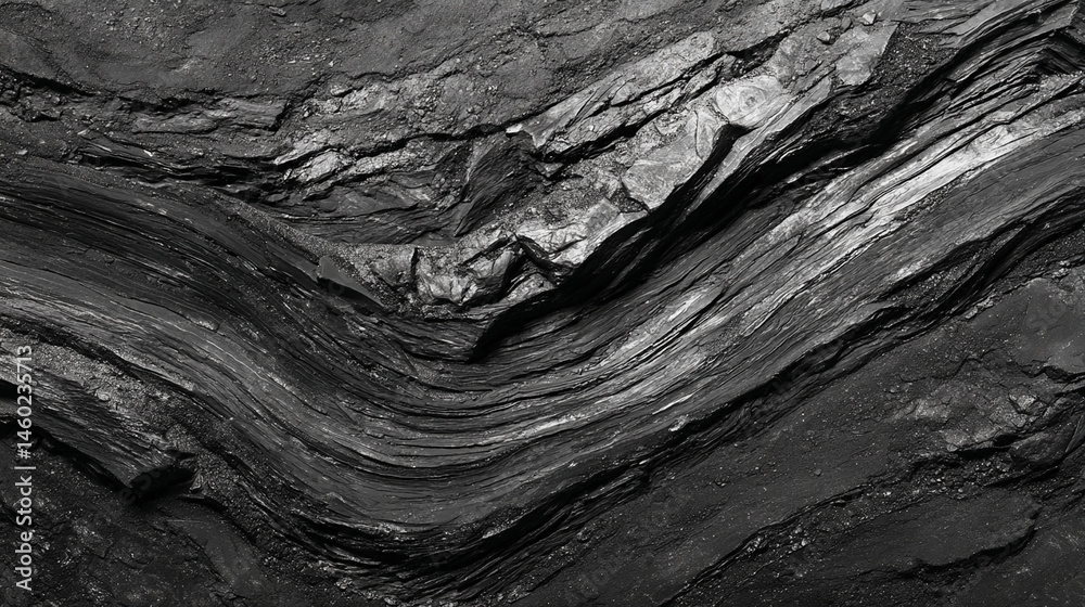 Poster black and white image of layered rock texture, showing geological formations and natural patterns, r