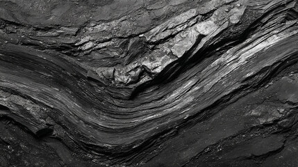 Black and white image of layered rock texture, showing geological formations and natural patterns, representing earth's history, strength, and timelessness