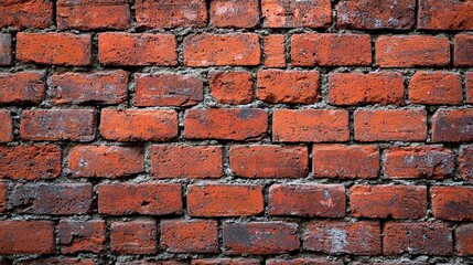 Obraz premium Closeup textured red brick wall showing weathered details and pattern