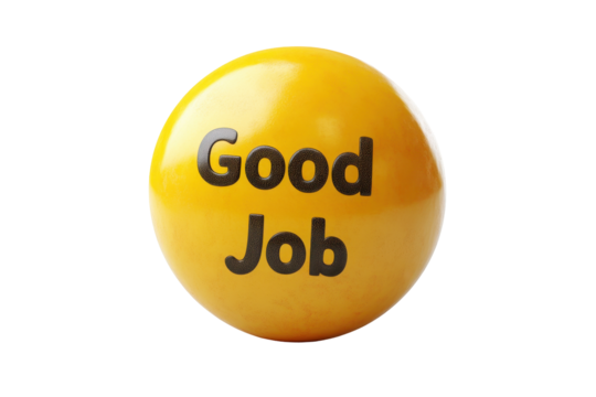 Bright yellow ball with motivational message displayed in three-dimensional style emphasizing celebration and achievement