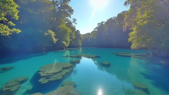 Beautiful Scenic View of Untouched Lagoon Waters with Vibrant Turquoise Crystal Clarity