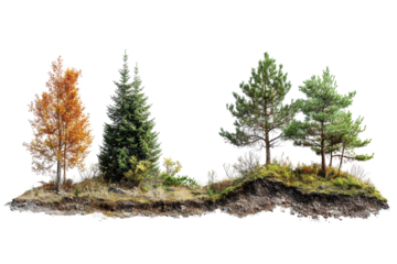 Two distinct tree clusters beside a barren area illustrating differences in vegetation and landscape organization