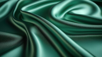 Obraz premium Luxurious emerald green silk fabric: smooth, elegant, and shimmering textile beauty