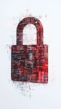 Cybersecurity digital lock with binary code overlay
