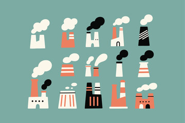 Vector illustration of industrial chimneys with smoke