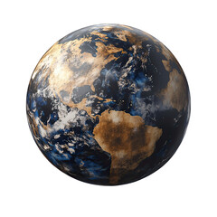 Stunning detailed earth globe image blue and brown tones world map 3d view on transparent background