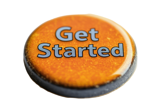 Bright orange button with the words Get Started prominently displayed, ideal for motivating action in various projects or initiatives at any time of day
