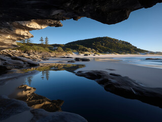 Coastal Cave Reflections at Dawn