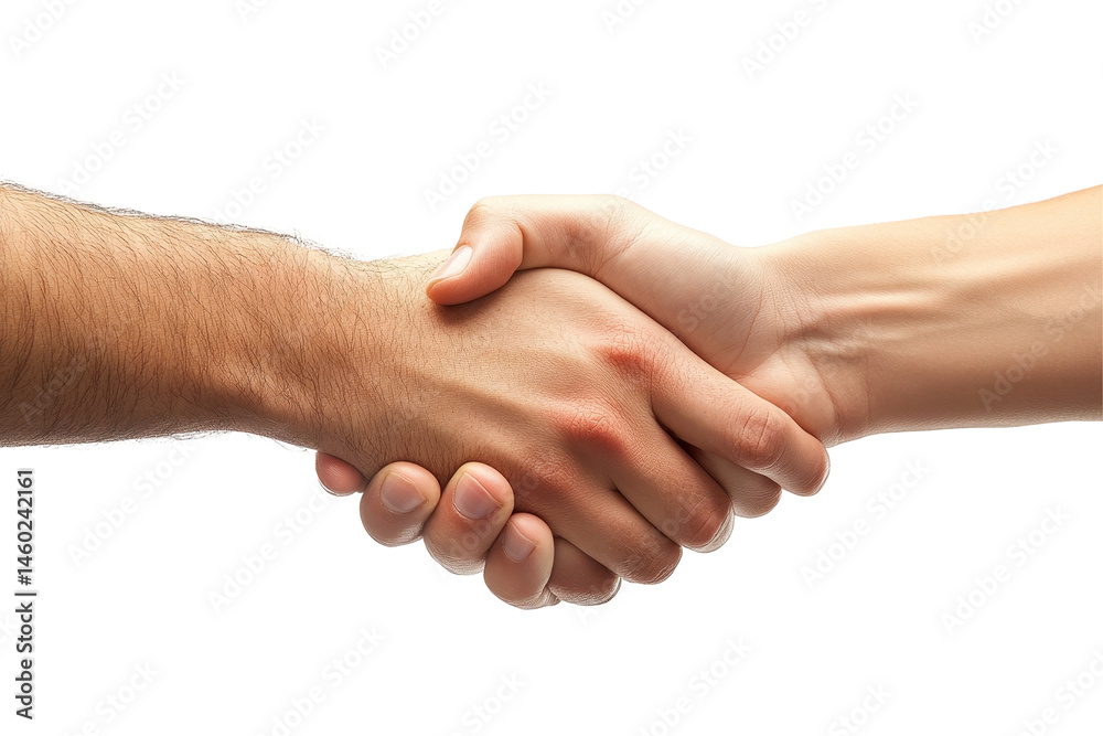 Poster collaborative handshake between diverse individuals emphasizes teamwork during an important business