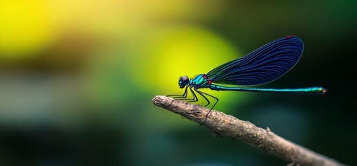 Captivating iridescence, Dragonfly resting gracefully on a fragile twig