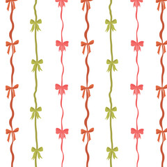 Cute colorful bows and gift ribbons striped pattern. On a white background.
