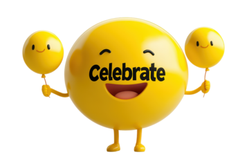 Fun and cheerful balloon design featuring the phrase Cel lebrate with vibrant colors and playful expressions