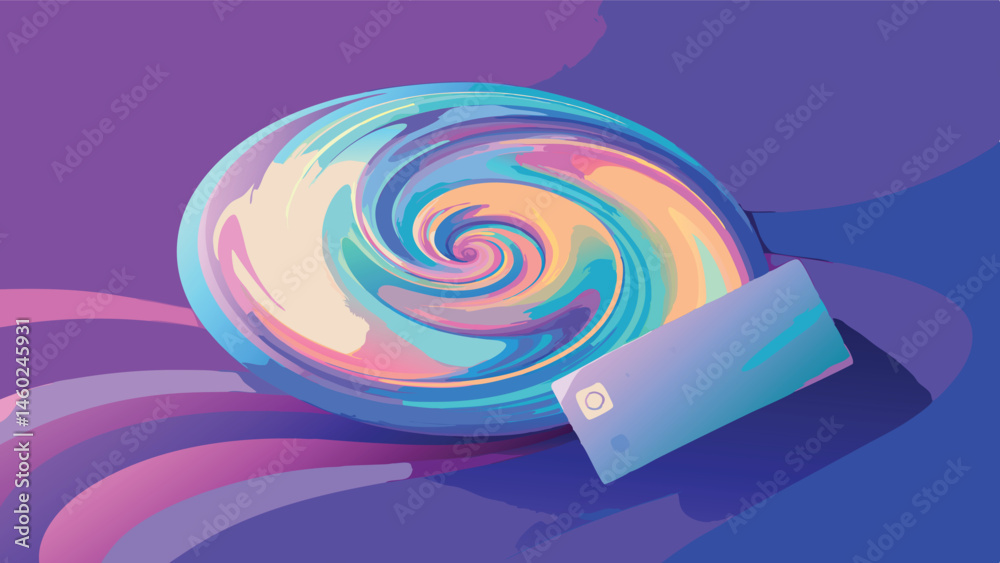 Leinwandbilder swirling abstract design with vibrant colors and a rectangular shape on a purple backdrop illustrati