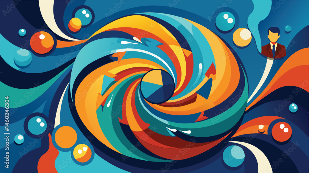 Poster Colorful spiral abstract design with dynamic swirls and vivid hues creating a sense of movement and energy in a vibrant artistic representation