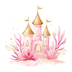 Elegant Pink Castle with Golden Highlights and Floral Decorations