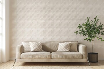 Modern minimal clean contemporary living room interior with beige sofa