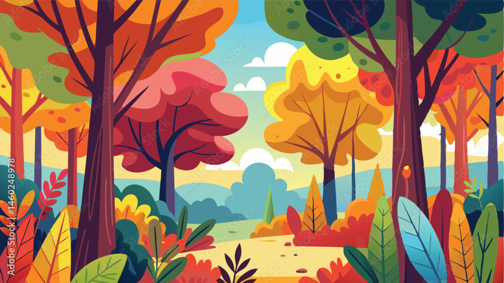 Aufkleber autumn landscape with vibrant trees and rolling hills in a serene setting surrounded by colorful lea