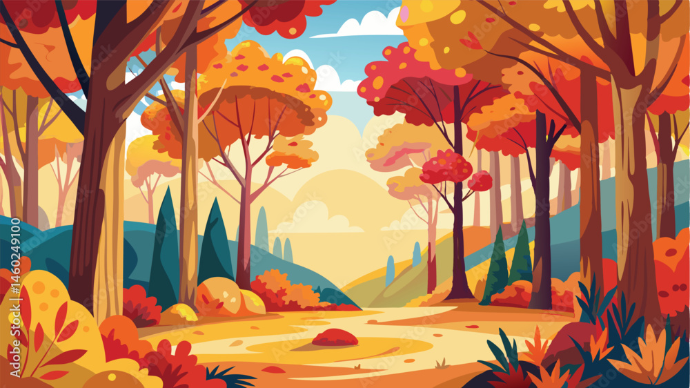 Aufkleber autumn landscape with vibrant trees and rolling hills in a serene setting surrounded by colorful lea