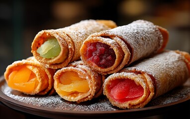 Colorful candied fruit filled pastry rolls