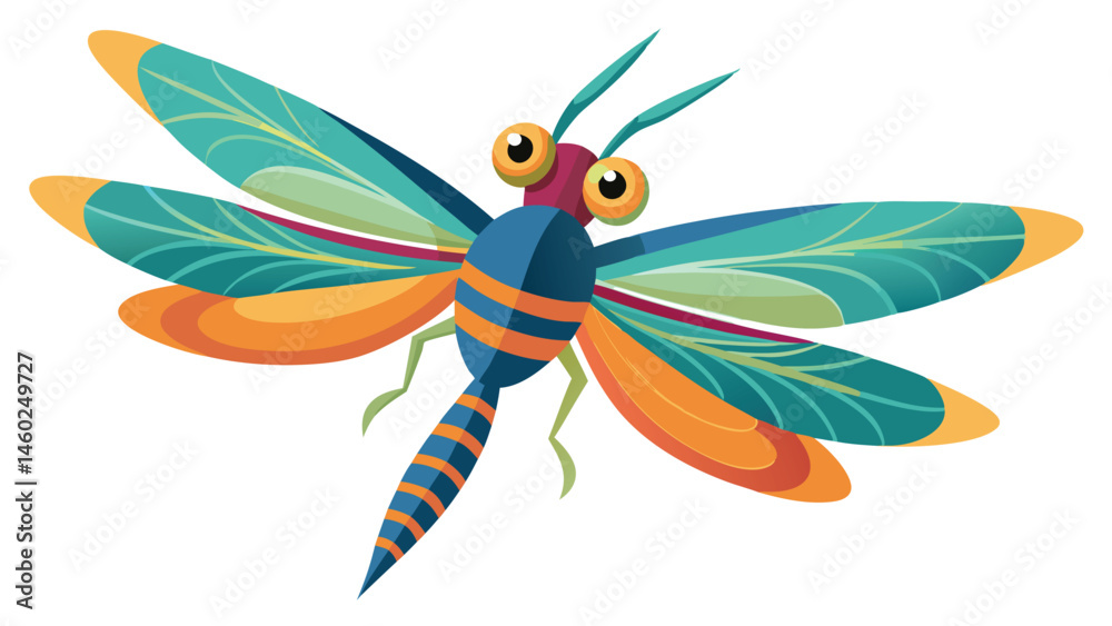 Poster colorful vector illustration of a dragonfly with large eyes and vibrant patterned wings showcasing a