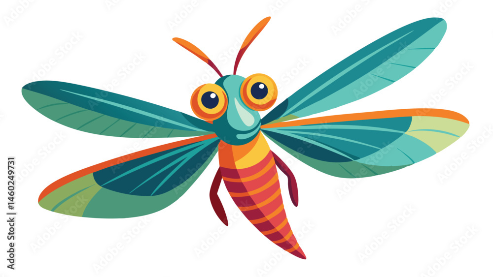 Poster colorful vector illustration of a dragonfly with large eyes and vibrant patterned wings showcasing a