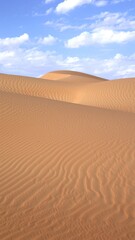Golden dune rises in wave-like form beneath pale sky, curved ridges shimmer in morning light as wind shapes tranquil terrain into sculpture of silence, iconic tourist attraction.
