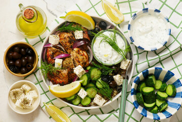 Greek Style Grilled Chicken and Quinoa Bowl with Yogurt Sauce