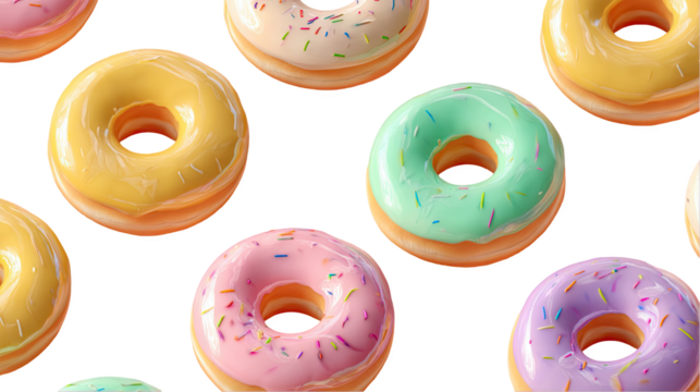 Delicious colorful donuts with sprinkles sweet treats bakery red food pink on transparent background