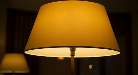 Illuminated Amber Lamp With Classic Shade Against A Darkened Background