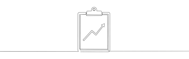Clipboard with growth graph continuous one line drawing. Profit graph, business analysis.