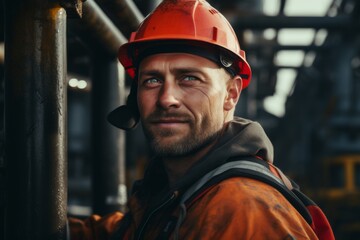 portrait of a caucasian worker on oil platform