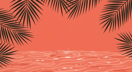 Obraz premium Stylish tropical background with palm leaves and serene water reflections