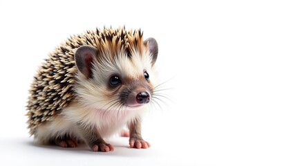 Tiny hedgehog isolated on pure white background, animal photography, studio