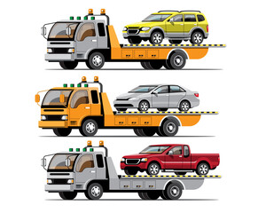  Tow Trucks with Cars Vector Illustration